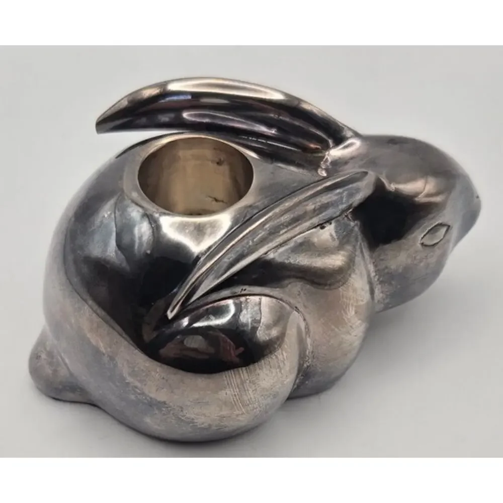Pottery Barn Silver Plated Rabbit Taper Candle Holder